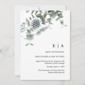 ほこりっぽい青フローラ水彩結婚式招待状 招待状 (正面)