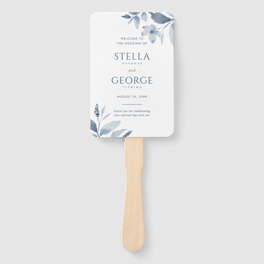 ほこりっぽい青フローラ水彩結婚式 プログラムファン ハンドファン (正面)