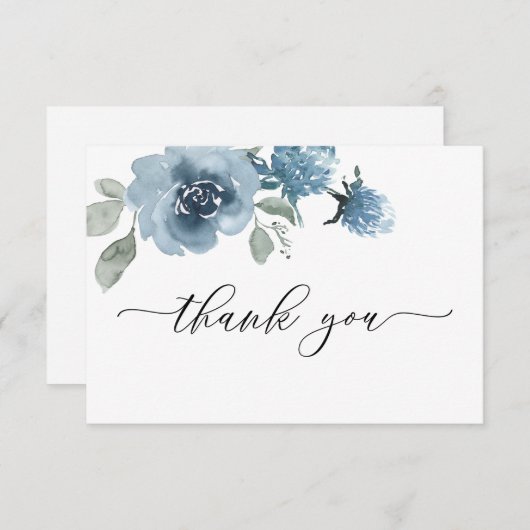 ほこりっぽい青フローラ水結婚色の サンキューカード (正面/裏面)
