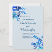 ほこりっぽい青フローラ水結婚色の 招待状 (正面)