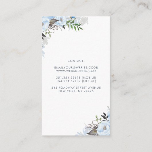 ほこりっぽい青フローラ水色エレガント 名刺 (裏面)