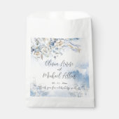 ほこりっぽい青フローラ水色スクリプト結婚の フェイバーバッグ (正面)