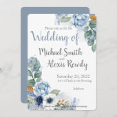 ほこりっぽい青フローラ水色 招待状 (正面/裏面)