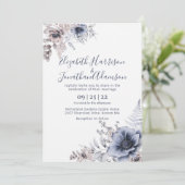 ほこりっぽい青フローラ水色| 石板ブ結婚ルー 招待状 (スタンド正面)