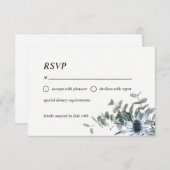 ほこりっぽい青フローラ水色RSVPカード 出欠カード (正面/裏面)