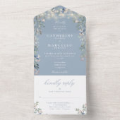 ほこりっぽい青フローラ緑のストリングラ結婚イト オールインワン招待状 (内側)