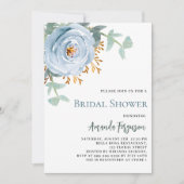 ほこりっぽい青フローラ緑のブライダルシャワー 招待状 (正面)