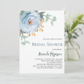 ほこりっぽい青フローラ緑のブライダルシャワー 招待状 (スタンド正面)