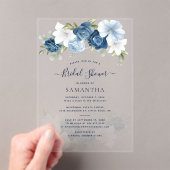 ほこりっぽい青フローラ緑の葉のブライダルシャワー アクリル招待状 (インサイチュ (ポータブル))