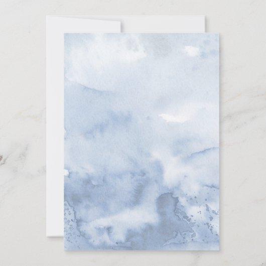 ほこりっぽい青フローラ緑モダンの赤ちゃんシャワー 招待状 (裏面)