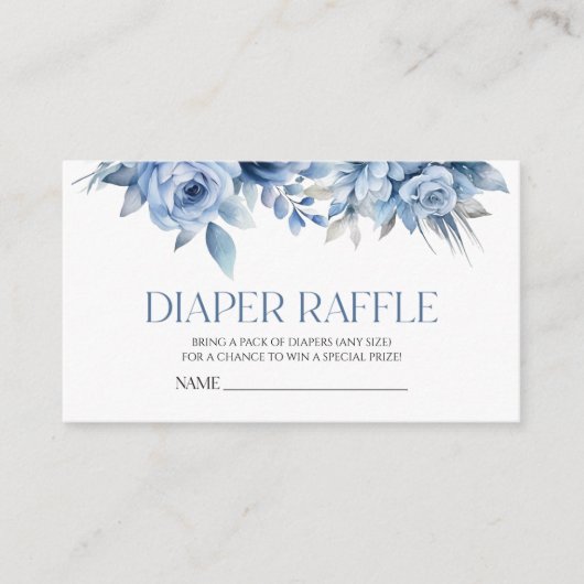 ほこりっぽい青フローラ花赤ちゃんシャワーおむつラッフル エンクロージャーカード (正面)