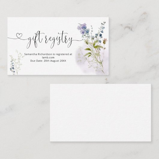 ほこりっぽい青フローラ赤ちゃんシャワーギフトレジストリ 名刺 (正面/裏面)