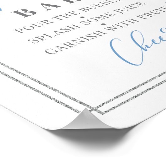 ほこりっぽい青フローラ銀幾何学ミモサバー標識 ポスター (角)