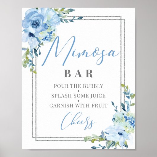 ほこりっぽい青フローラ銀幾何学ミモサバー標識 ポスター (正面)