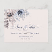 ほこりっぽい青ベージュエレガントフローラ日付の保存 ポストカード (正面)