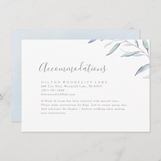 ほこりっぽい青ミニマル緑の宿泊施設 エンクロージャーカード (正面/裏面)