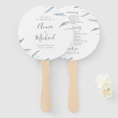 ほこりっぽい青ミニマル緑の素朴な結婚式プログラム ハンドファン (正面&裏面)