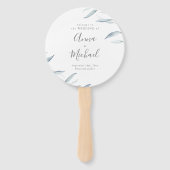 ほこりっぽい青ミニマル緑の素朴な結婚式プログラム ハンドファン (正面)