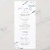 ほこりっぽい青ミニマル緑の素朴な結婚式プログラム メニュー (裏面)