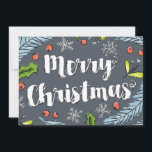 ほこりっぽい青メリークリスマスススススススプルーズ シーズンカード<br><div class="desc">この平図解入りの、写真付きのらな休日カードは、手で描かれた青いトウヒ、ホリーとミストレの枝のイラストレーションを備えのまわりにてインクイイスタイルメリークリスマス書の。あなたの家族の写真、メッセージと名前をカスタマイズバックをパーソナライズ。</div>