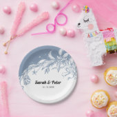 ほこりっぽい青モダンい花結婚タイポグラフィ ペーパープレート (パーティー)