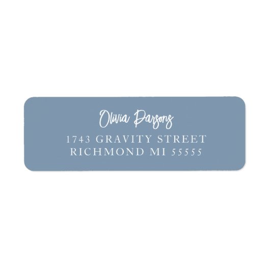 ほこりっぽい青モダンエレガントな手書き文字 ラベル (正面)