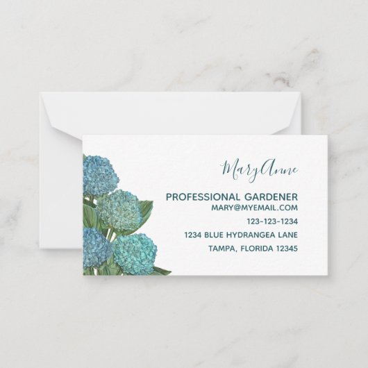 ほこりっぽい青モダンフローラの葉あじさいが注Ca ノートカード (正面)