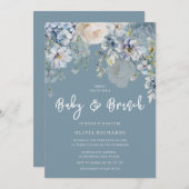 ほこりっぽい青モダンフローラベビーシャワーブランチ 招待状 (正面/裏面)