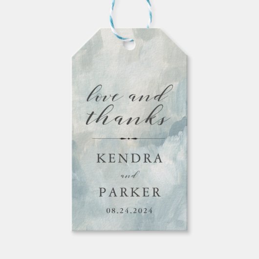 ほこりっぽい青モダン抽象芸術ブラシストローク ギフトタグ (正面)