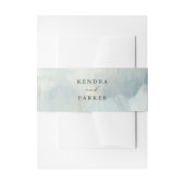 ほこりっぽい青モダン抽象芸術ブラシ結婚ストストローク 招待状ベリーバンド (正面例)