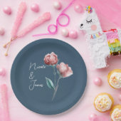 ほこりっぽい青モダン灰色の水色のフローラ結婚 ペーパープレート (パーティー)