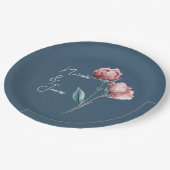 ほこりっぽい青モダン灰色の水色のフローラ結婚 ペーパープレート (アングル)