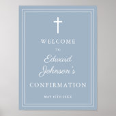 ほこりっぽい青モダン縁どの確認ウェルカムサイン ポスター (正面)