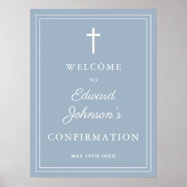 ほこりっぽい青モダン縁どの確認ウェルカムサイン ポスター