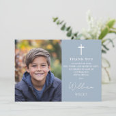 ほこりっぽい青モダン色の写真の確認 サンキューカード (スタンド正面)