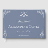 ほこりっぽい青モノグラムと矢結婚矢の ゲストブック (正面)