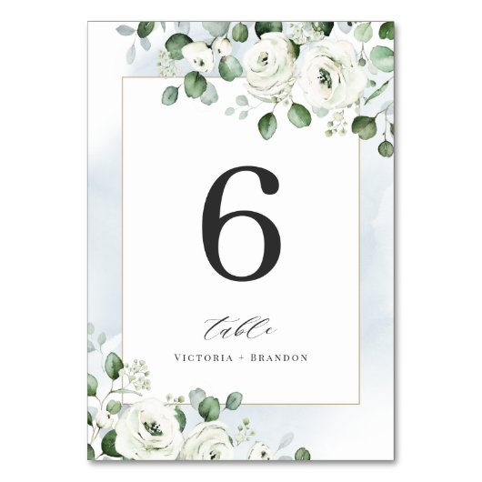 ほこりっぽい青ユーカリ緑のフローラ結婚ズ テーブルナンバー (裏面)