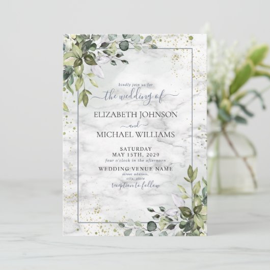 ほこりっぽい青ユーカリ緑の多肉植物の写真 招待状 (スタンド正面)