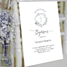 ほこりっぽい青リース水色バプテスマ招待状