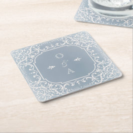 ほこりっぽい青ロマンエレガントティックヴィンテージモノグラム スクエアペーパーコースター