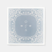 ほこりっぽい青ロマンエレガントティックヴィンテージモノグラム スタンダードカクテルナプキン (正面)