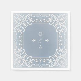 ほこりっぽい青ロマンエレガントティックヴィンテージモノグラム スタンダードカクテルナプキン