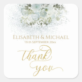 ほこりっぽい青ロマンチックなフローラ金ゴールド書 スクエアシール