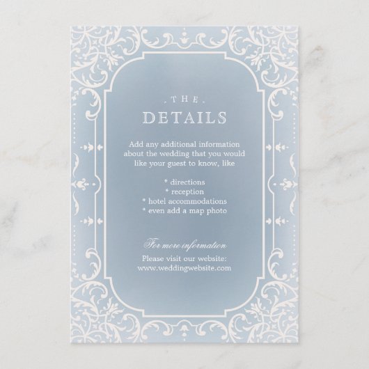 ほこりっぽい青ロマンチックなヴィンテージ結婚式詳細カード エンクロージャーカード (正面)