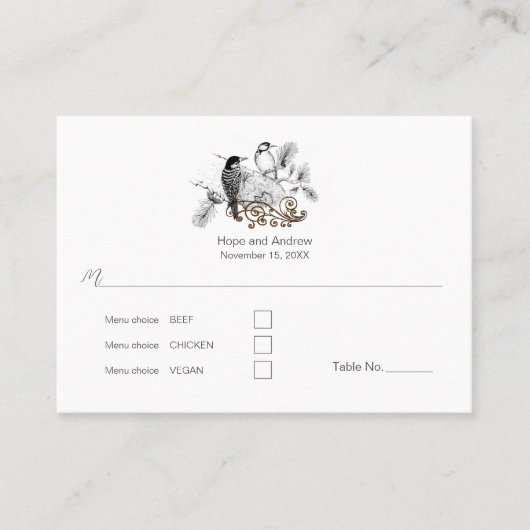 ほこりっぽい青ロマンチックな木ペッカーラブバード プレイスカード (正面)