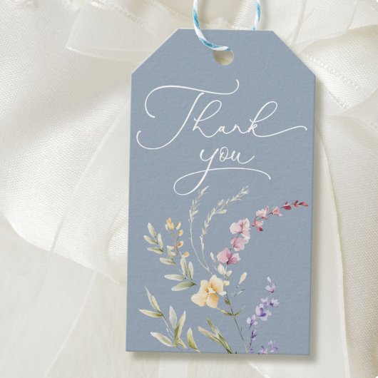ほこりっぽい青ワイルドフラワーベイビーシャワーありがとう ギフトタグ