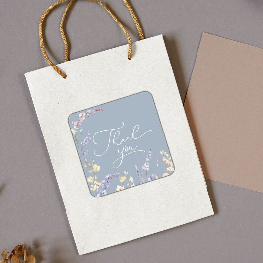 ほこりっぽい青ワイルドフラワーベイビーシャワーありがとう スクエアシール