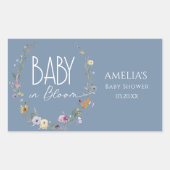 ほこりっぽい青ワイルドフラワーベビーシャワーステッカー 長方形シール (正面)