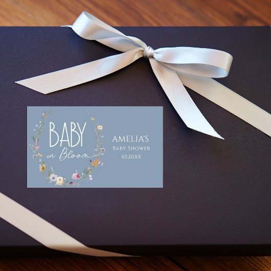 ほこりっぽい青ワイルドフラワーベビーシャワーステッカー 長方形シール