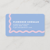 ほこりっぽい青淡い色のとピンクの波状枠 名刺 (正面)